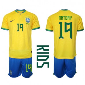 Brazílie Antony #19 Dětské Domácí dres komplet MS 2022 Krátký Rukáv (+ trenýrky)